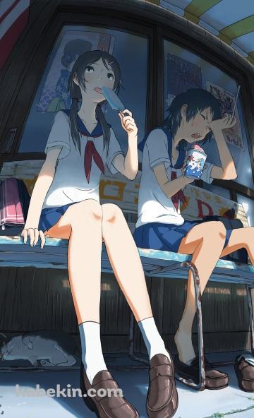 夏の猛暑 二人の女子高生のAndroidの壁紙(360px x 592px) スマホ用