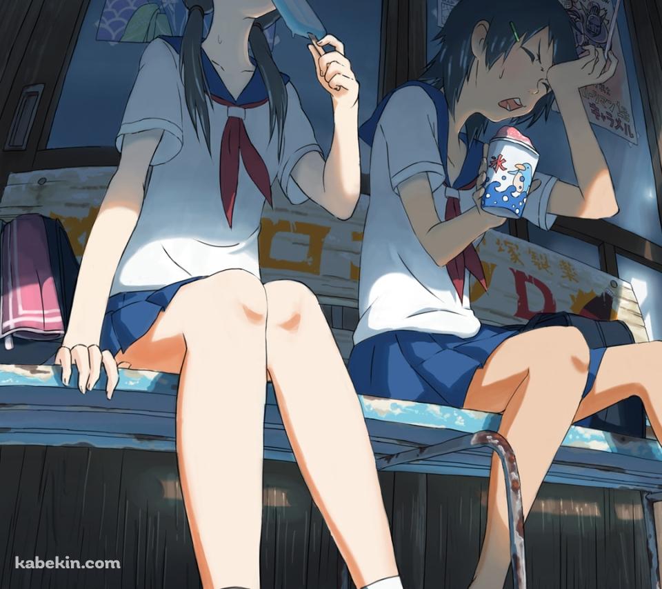 夏の猛暑 二人の女子高生のAndroidの壁紙(960px x 854px) スマホ用