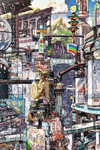 派手な街並みのAndroidの壁紙(320px x 480px) スマホ用