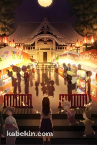 屋台並ぶ夏祭りのAndroidの壁紙(320px x 480px) スマホ用