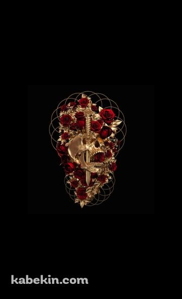金色の剣・骸骨と赤い薔薇のAndroidの壁紙(360px x 592px) スマホ用