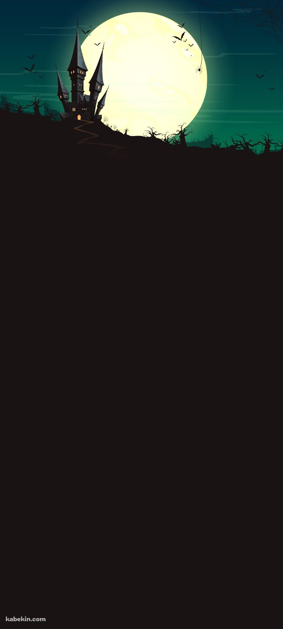 ハロウィン ドラキュラの城 コウモリ 満月のAndroidの壁紙(1080px x 2400px) スマホ用