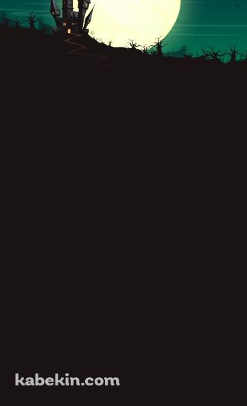 ハロウィン ドラキュラの城 コウモリ 満月のAndroidの壁紙(360px x 592px) スマホ用