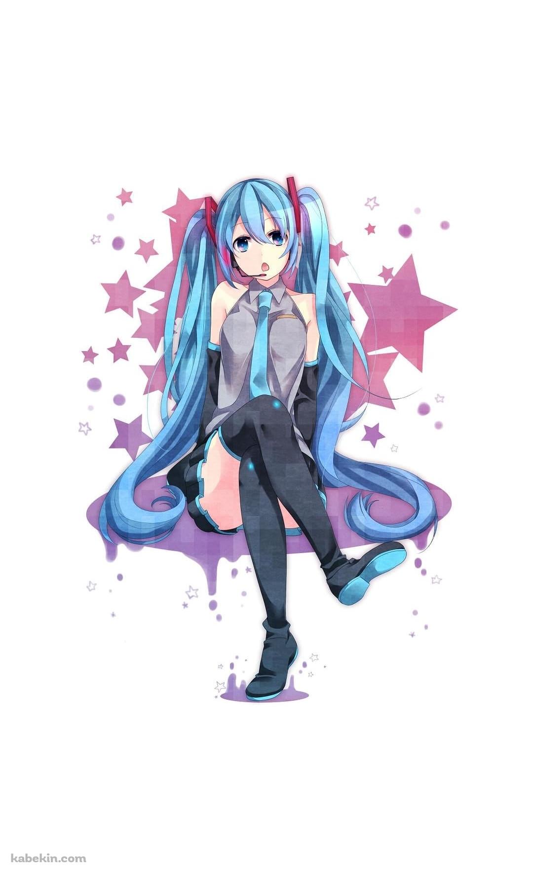 ピンクの星と初音ミクのAndroidの壁紙(1080px x 1776px) スマホ用