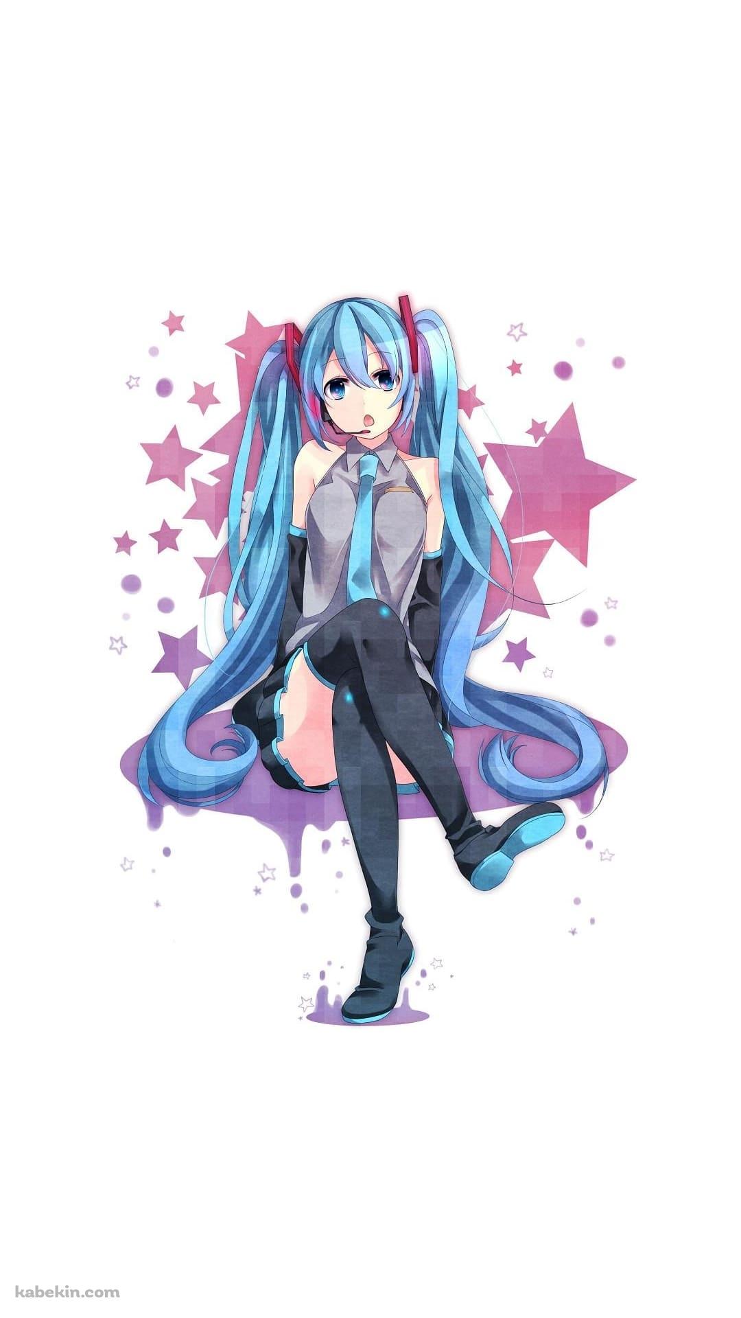 ピンクの星と初音ミクのAndroidの壁紙(1080px x 1920px) スマホ用