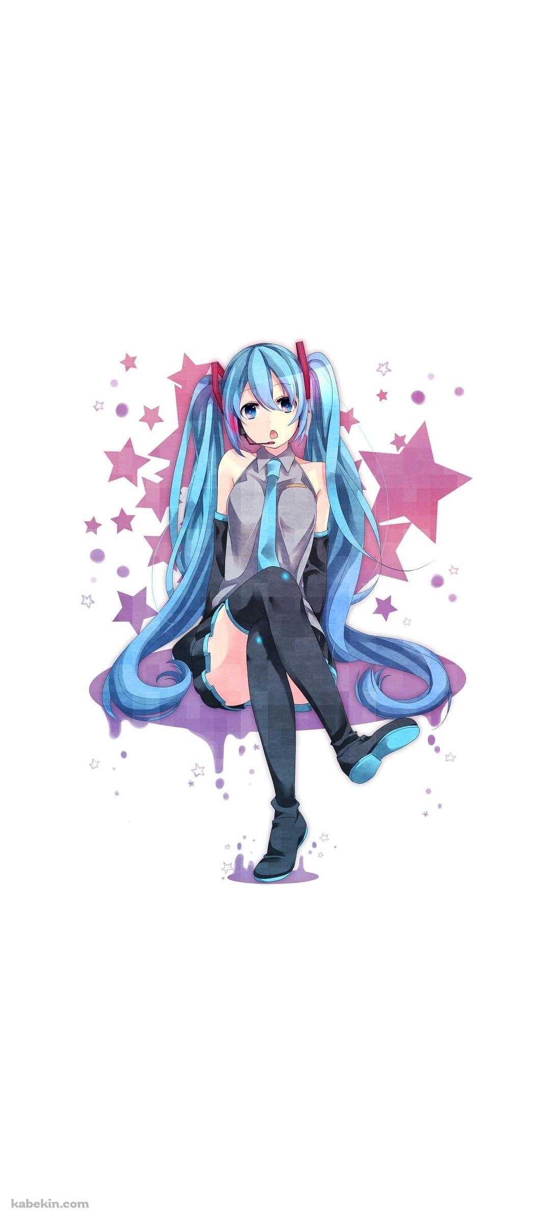 ピンクの星と初音ミクのAndroidの壁紙(1080px x 2400px) スマホ用