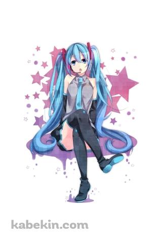 ピンクの星と初音ミクのAndroidの壁紙(320px x 480px) スマホ用