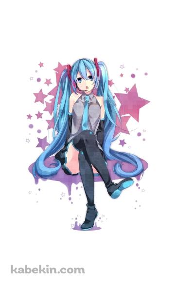 ピンクの星と初音ミクのAndroidの壁紙(360px x 592px) スマホ用