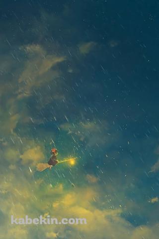 魔女の宅急便 雨の中 空を飛ぶキキ ジブリのAndroidの壁紙(320px x 480px) スマホ用