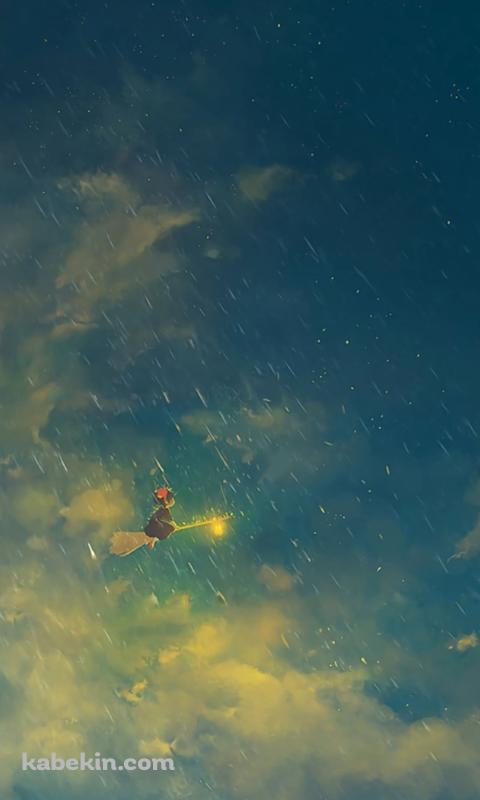 魔女の宅急便 雨の中 空を飛ぶキキ ジブリのAndroidの壁紙(480px x 800px) スマホ用
