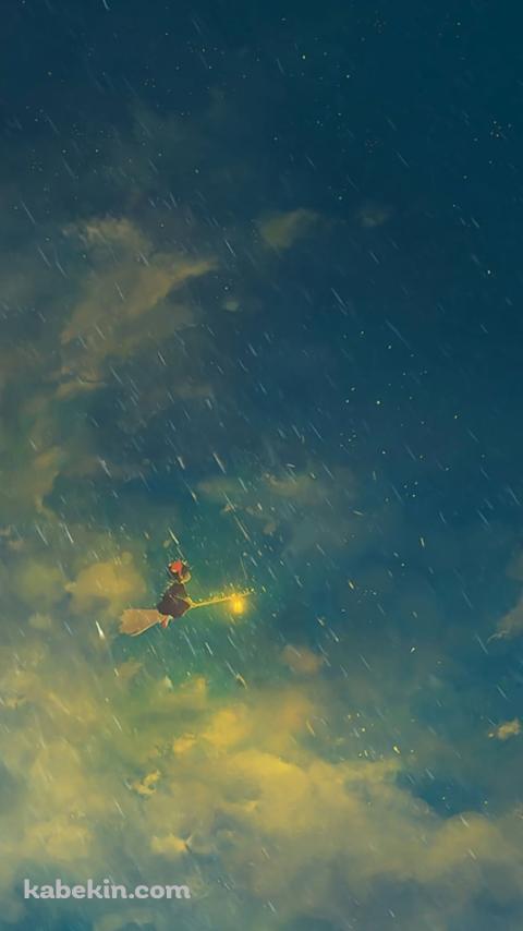 魔女の宅急便 雨の中 空を飛ぶキキ ジブリのAndroidの壁紙(480px x 854px) スマホ用