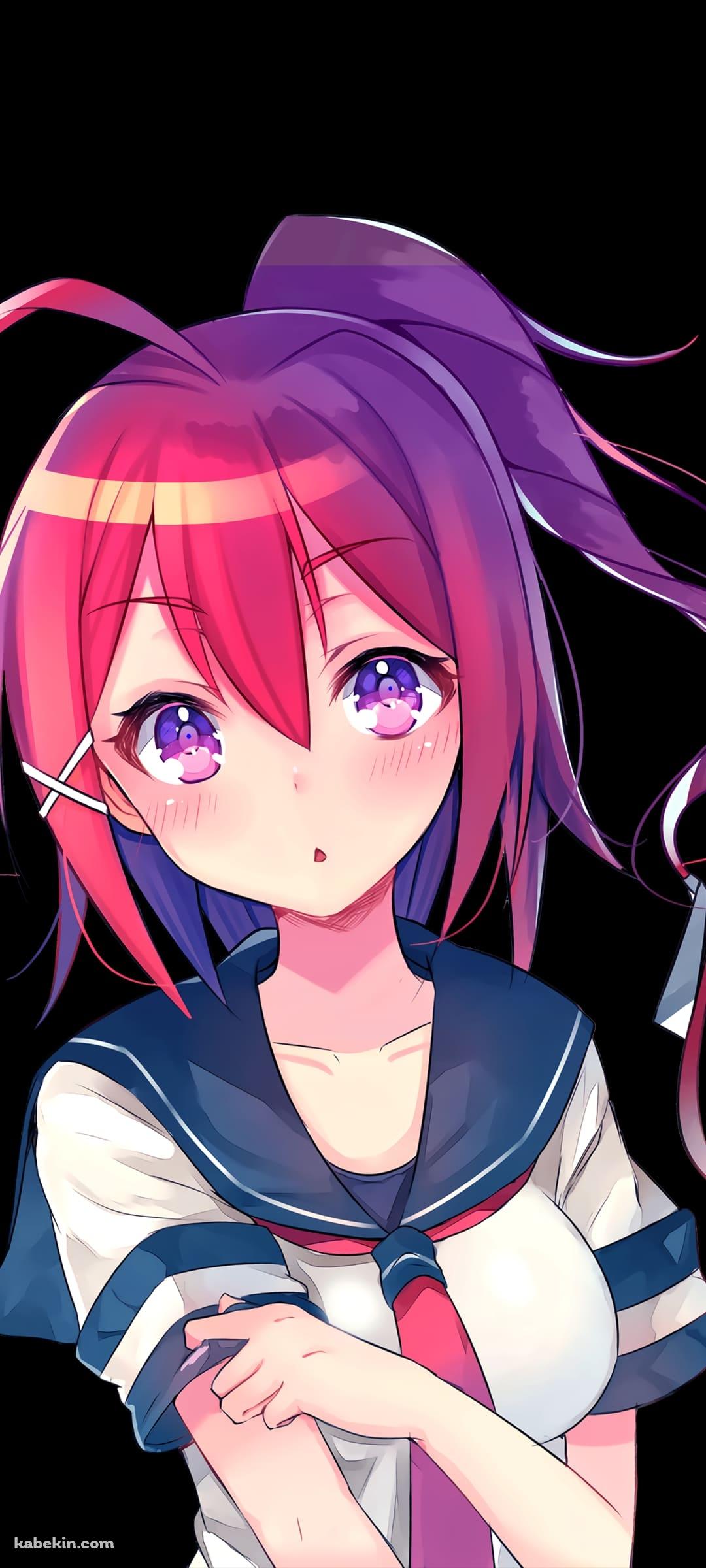 赤い髪のセーラー服の可愛い女の子のAndroidの壁紙(1080px x 2400px) スマホ用