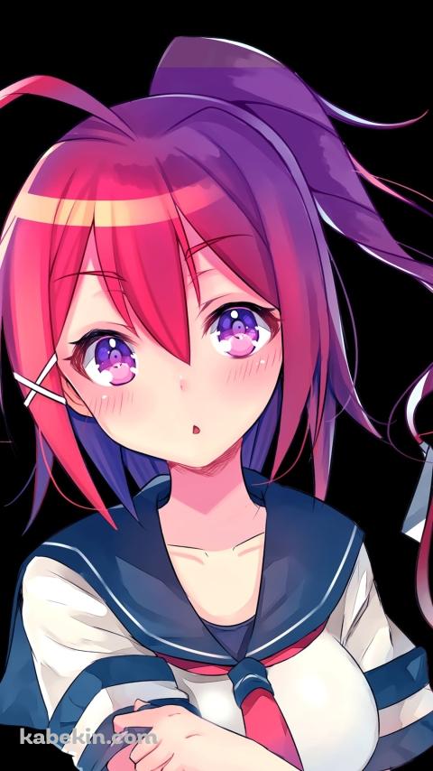 赤い髪のセーラー服の可愛い女の子のAndroidの壁紙(480px x 854px) スマホ用