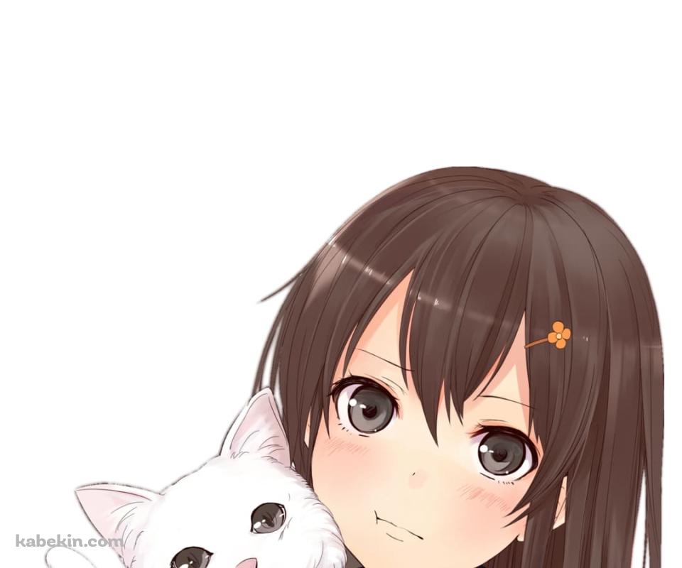女子高生と白い猫のAndroidの壁紙(960px x 800px) スマホ用