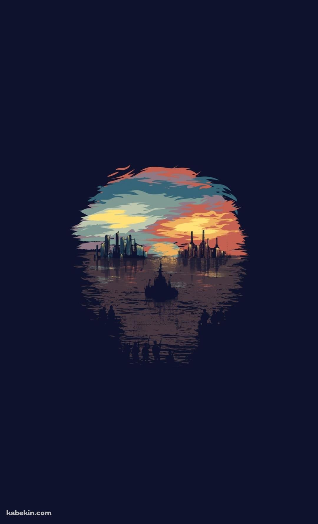 暗闇から覗く海と街並みのAndroidの壁紙(1080px x 1776px) スマホ用