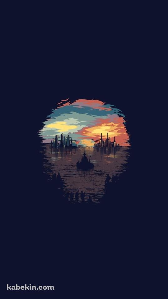 暗闇から覗く海と街並みのAndroidの壁紙(540px x 960px) スマホ用