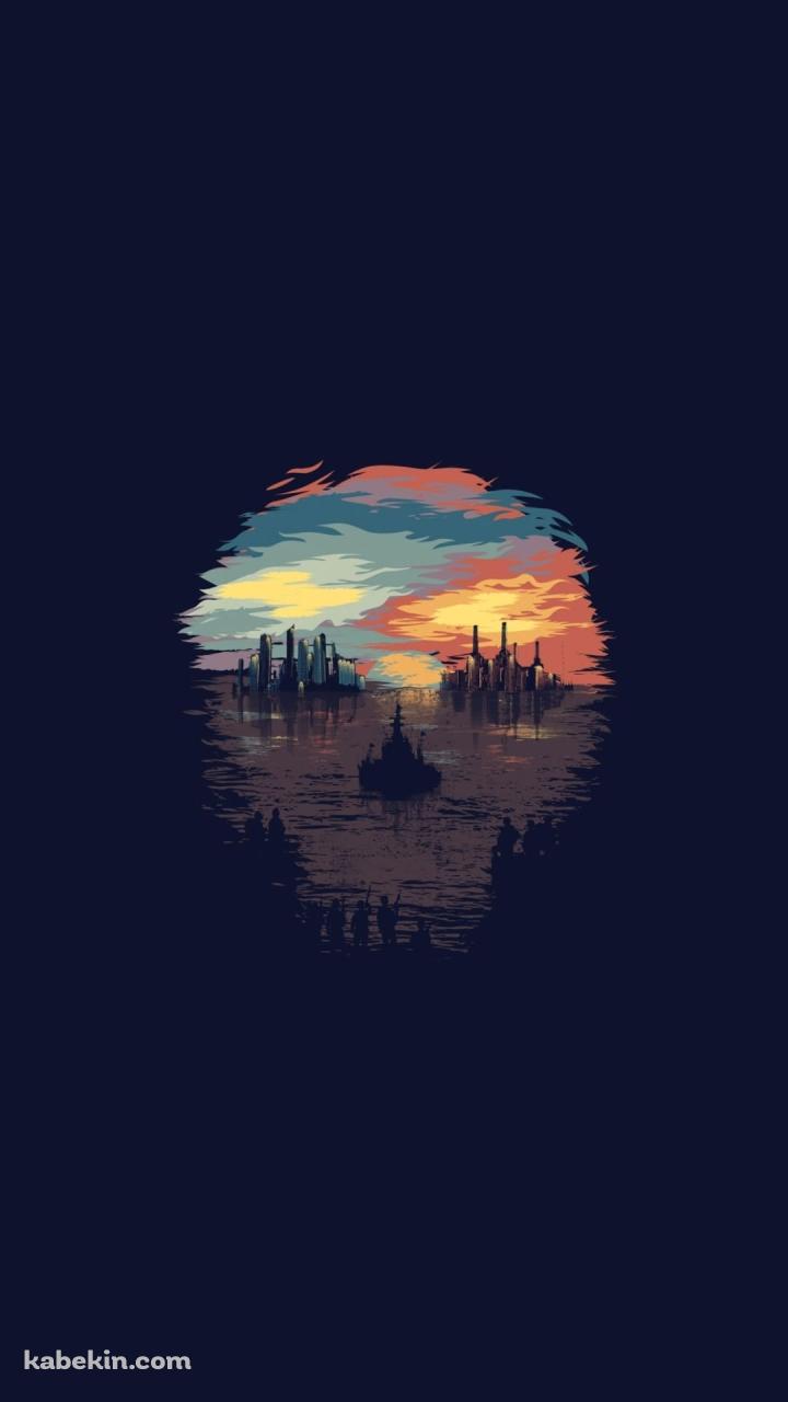 暗闇から覗く海と街並みのAndroidの壁紙(720px x 1280px) スマホ用