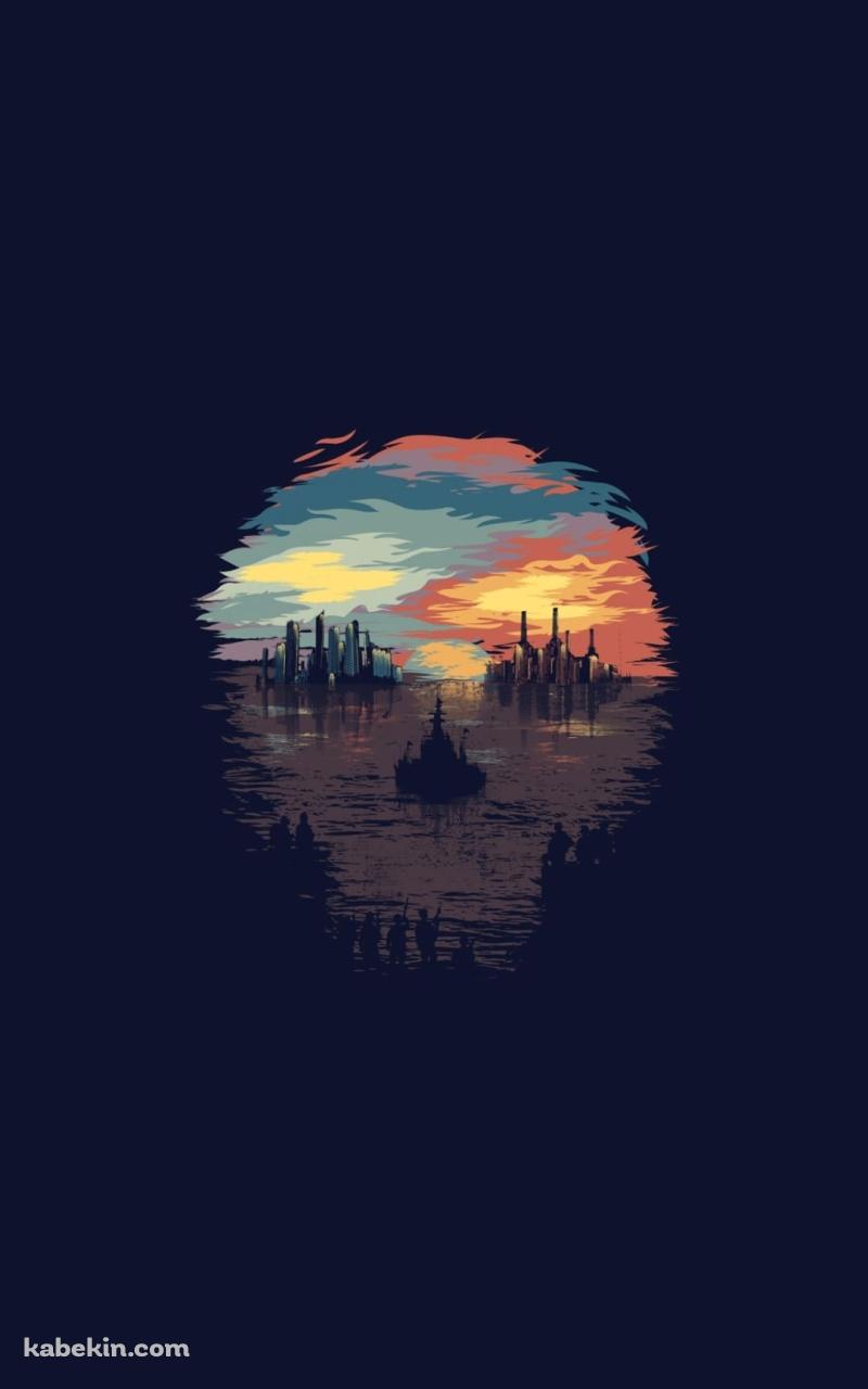 暗闇から覗く海と街並みのAndroidの壁紙(800px x 1280px) スマホ用