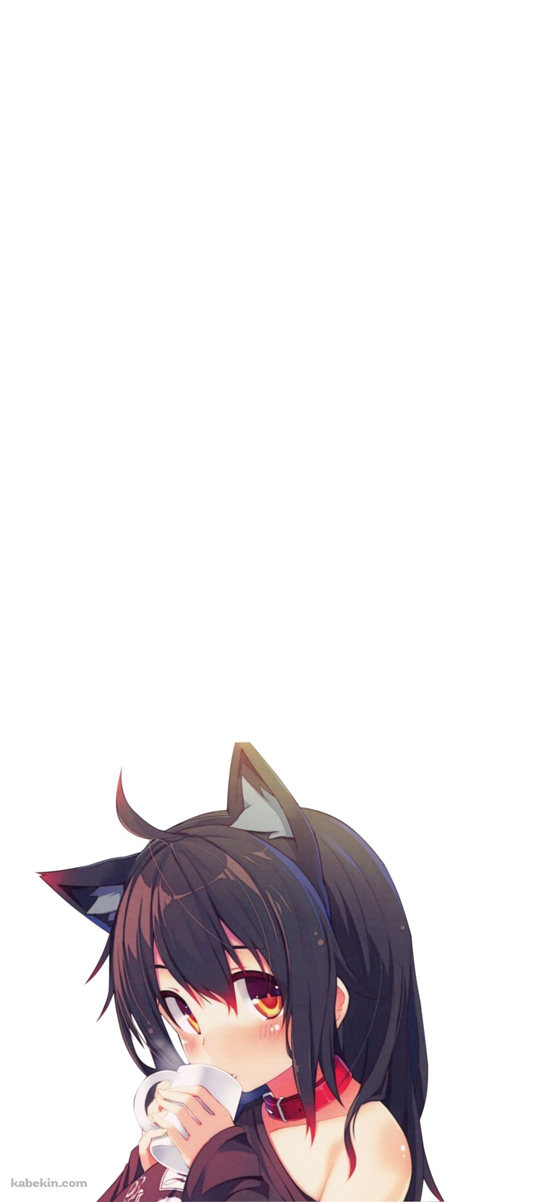 コーヒーを飲む猫耳をつけた可愛い女の子のandroid用のスマホ壁紙 1080 X 2400 壁紙キングダム