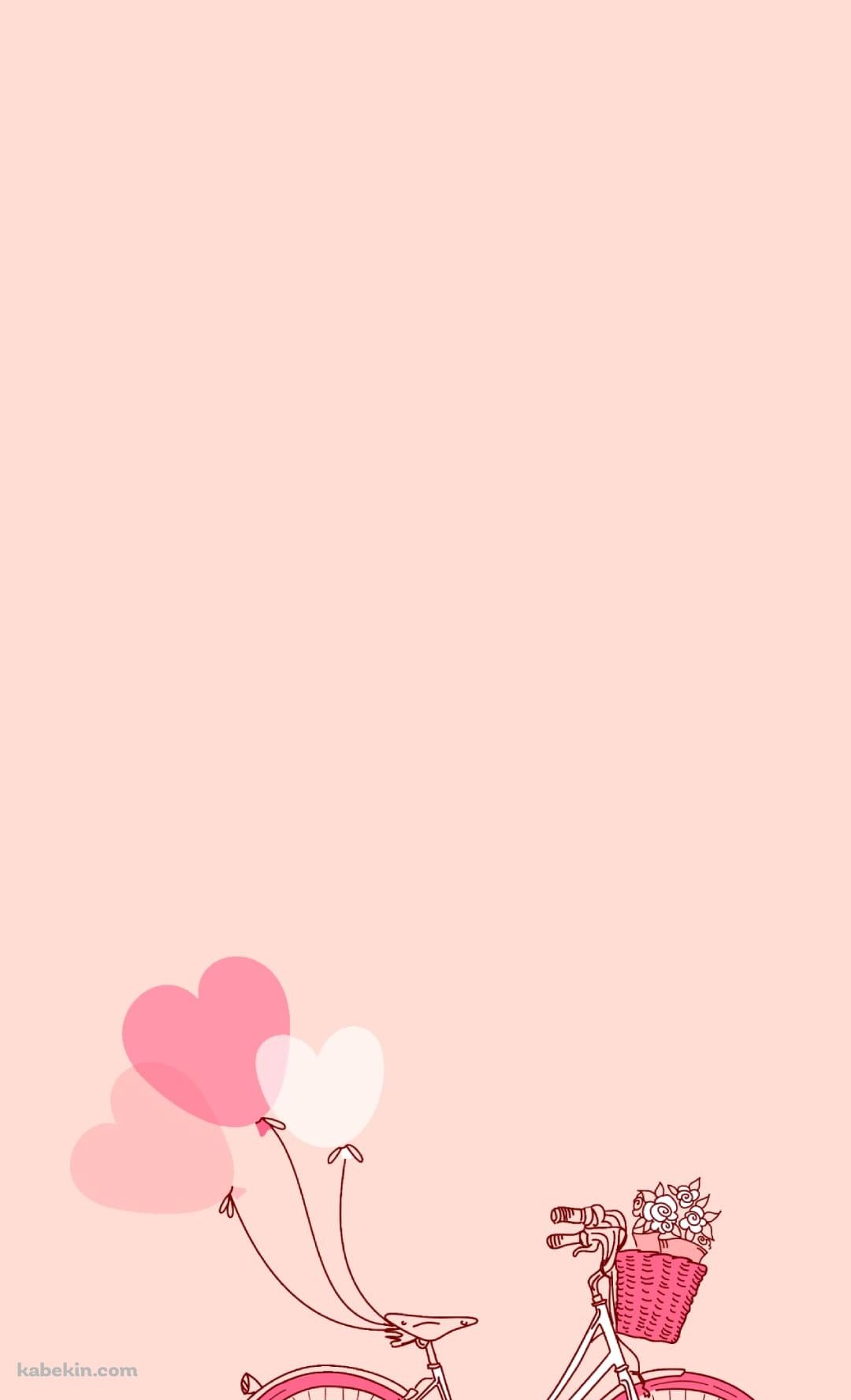花束 籠付き自転車 ピンク ハートの風船のAndroidの壁紙(1080px x 1776px) スマホ用