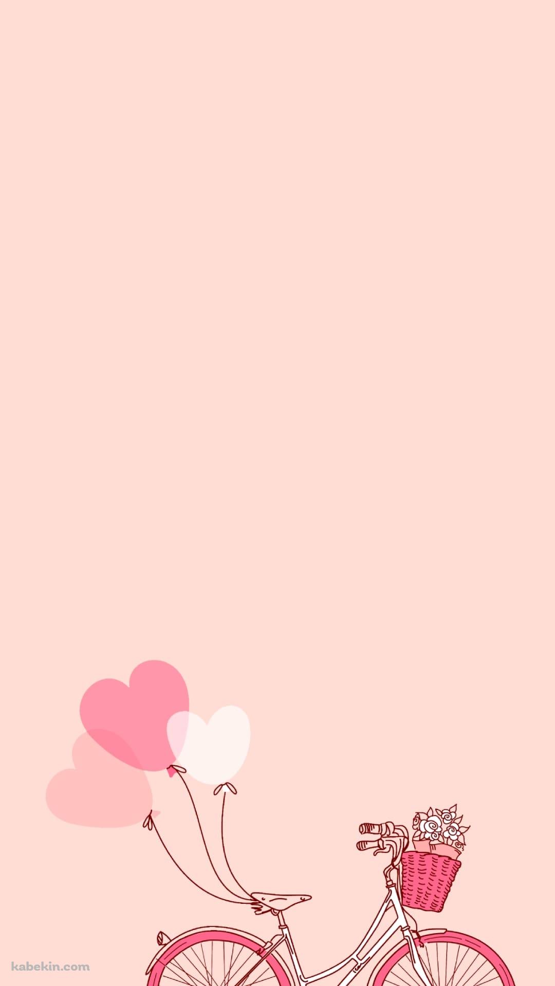 花束 籠付き自転車 ピンク ハートの風船のAndroidの壁紙(1080px x 1920px) スマホ用