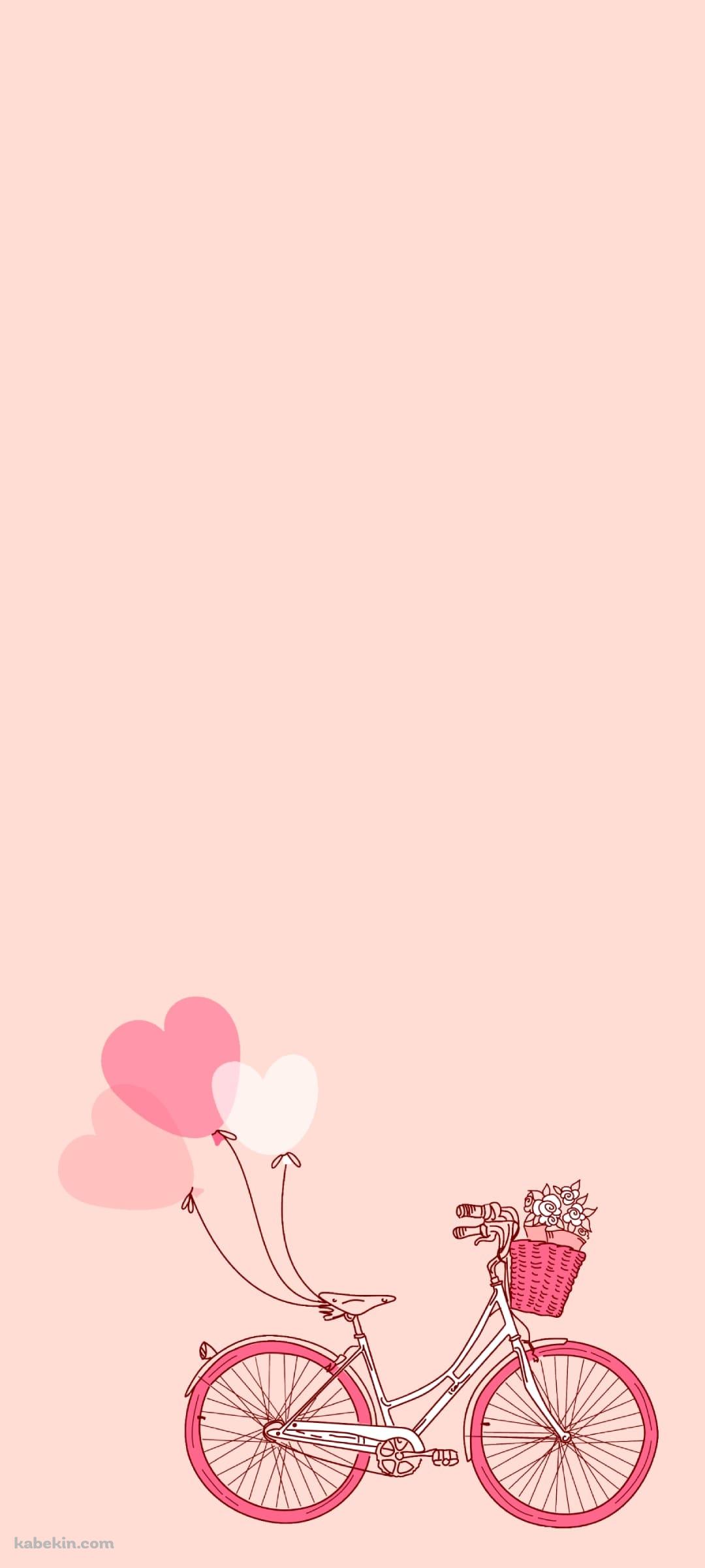 花束 籠付き自転車 ピンク ハートの風船のAndroidの壁紙(1080px x 2400px) スマホ用