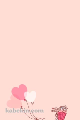花束 籠付き自転車 ピンク ハートの風船のAndroidの壁紙(320px x 480px) スマホ用