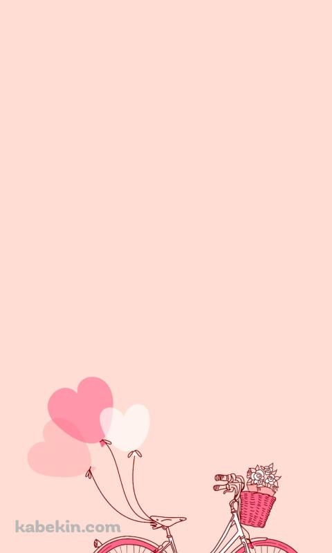 花束 籠付き自転車 ピンク ハートの風船のAndroidの壁紙(480px x 800px) スマホ用