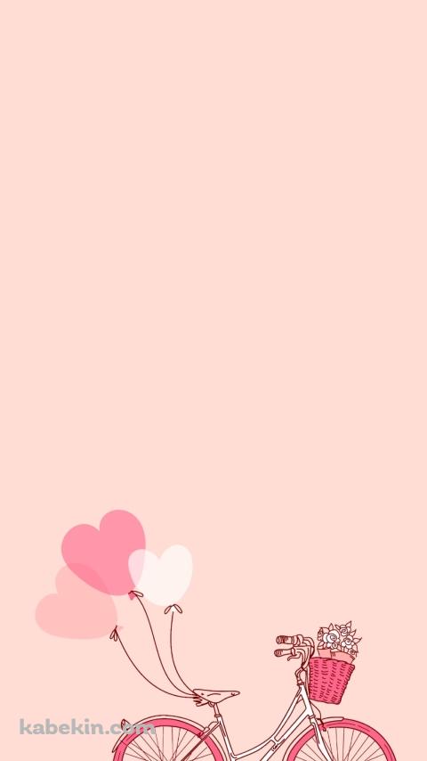 花束 籠付き自転車 ピンク ハートの風船のAndroidの壁紙(480px x 854px) スマホ用