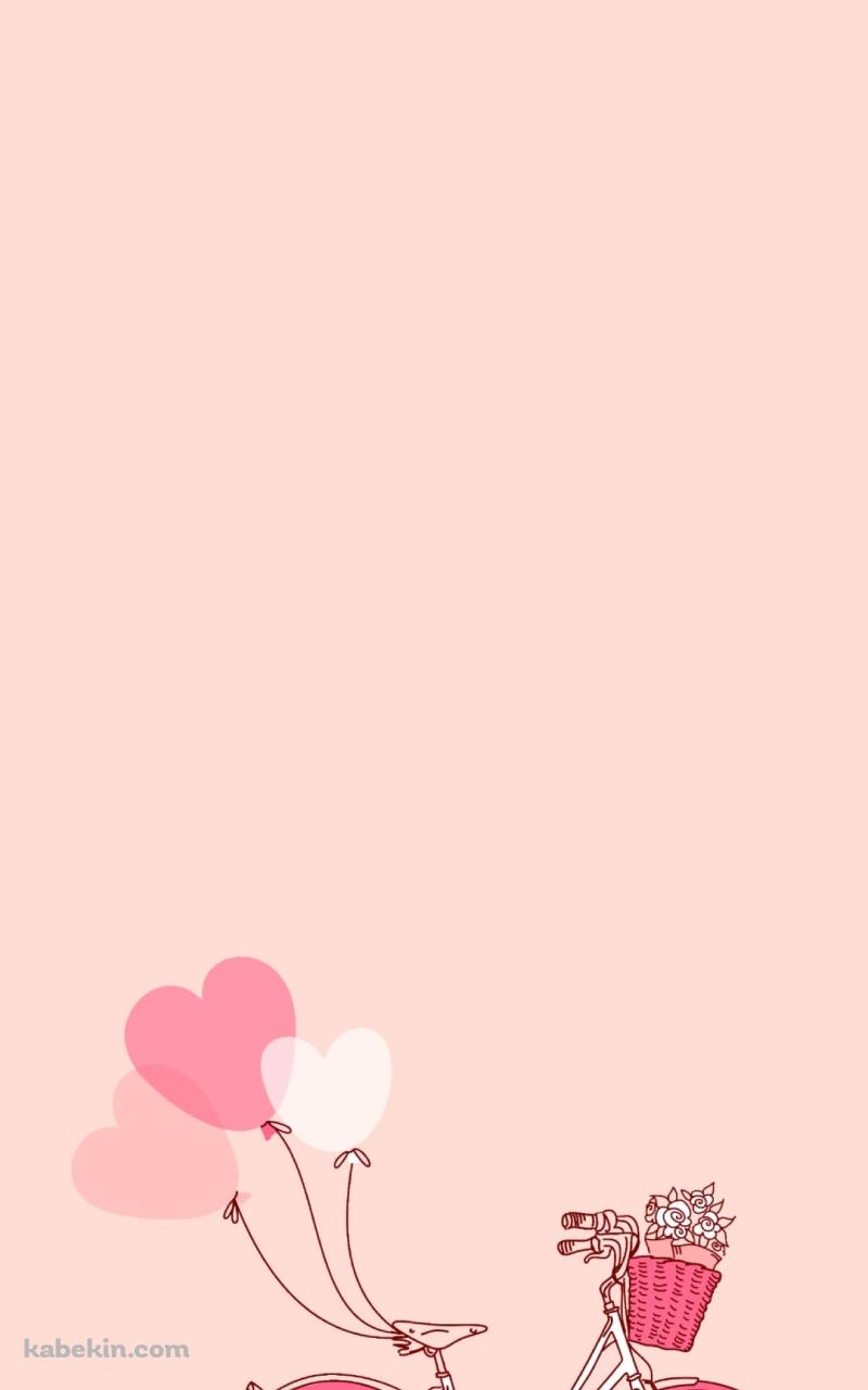 花束 籠付き自転車 ピンク ハートの風船のAndroidの壁紙(800px x 1280px) スマホ用