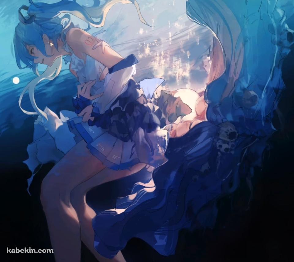 海中の初音ミクのAndroidの壁紙(960px x 854px) スマホ用