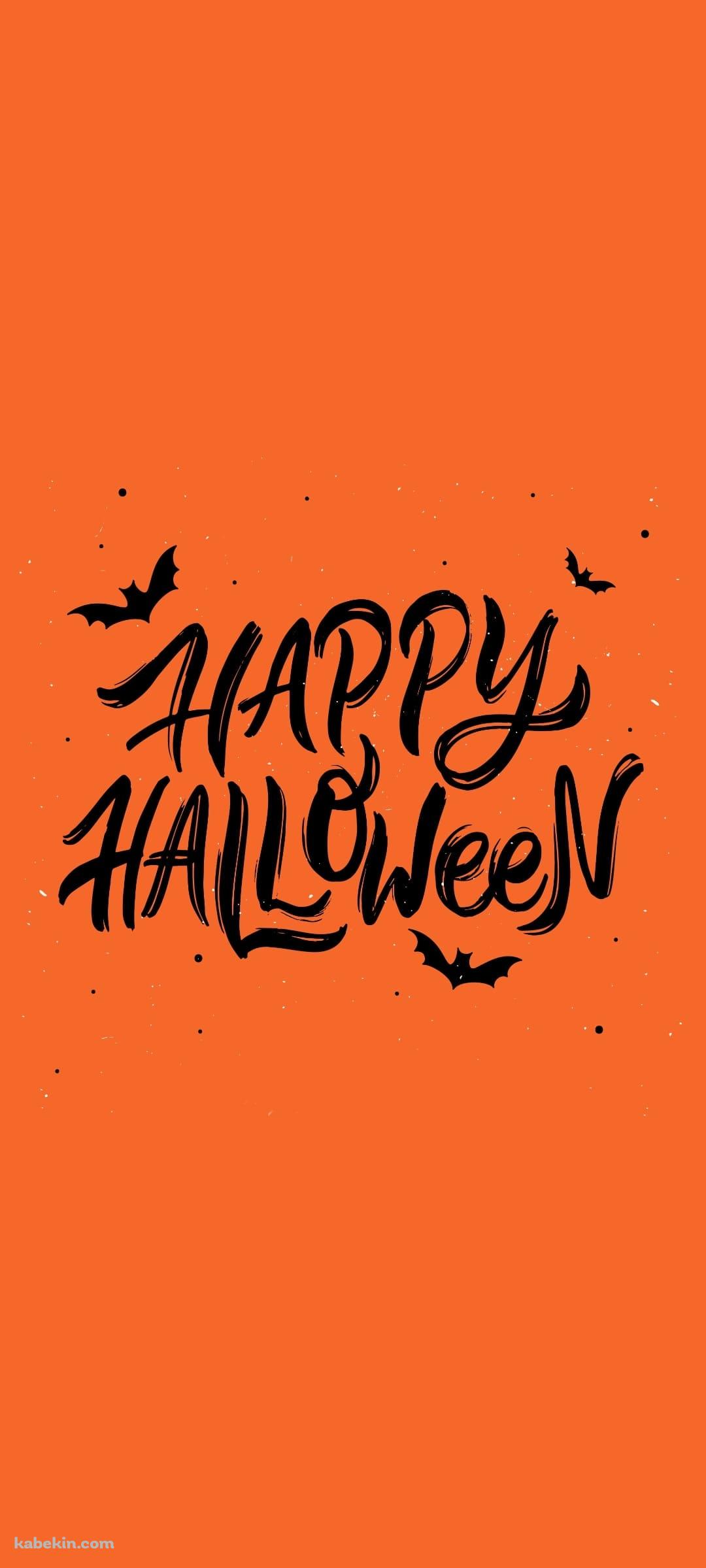 HAPPY HALLOWEEN オレンジ コウモリのAndroidの壁紙(1080px x 2400px) スマホ用
