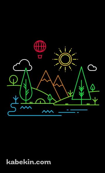 山 太陽 気球 ネオンのAndroidの壁紙(360px x 592px) スマホ用