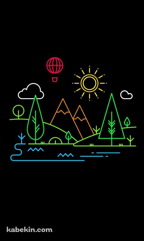 山 太陽 気球 ネオンのAndroidの壁紙(480px x 800px) スマホ用