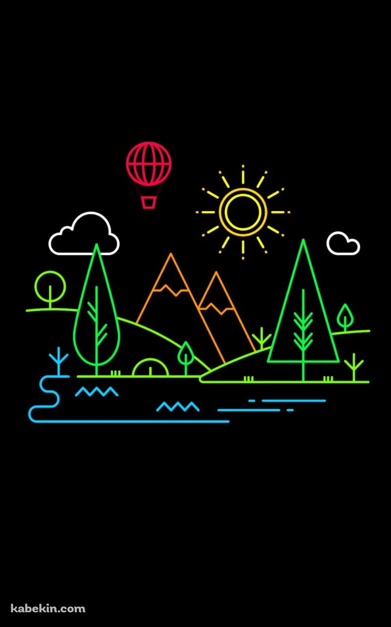 山 太陽 気球 ネオンのAndroidの壁紙(800px x 1280px) スマホ用