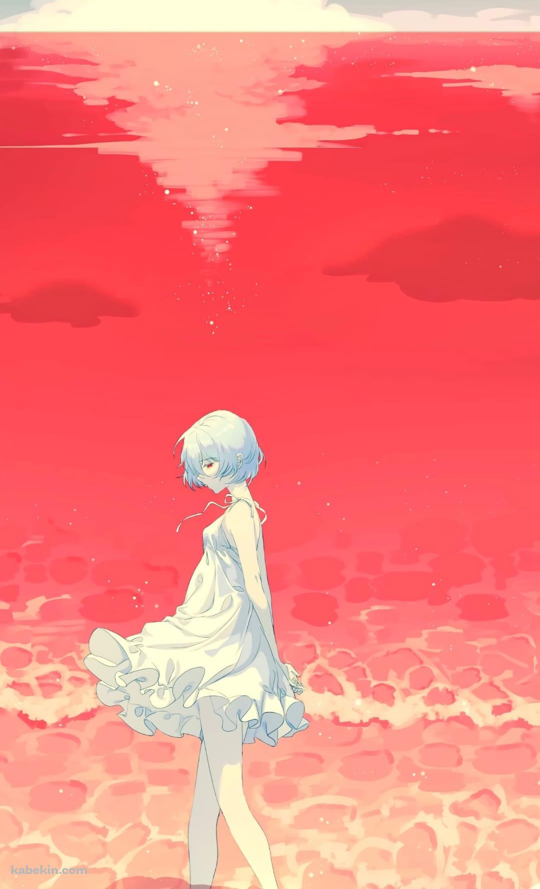 綾波レイと赤い海のAndroidの壁紙(1080px x 1776px) スマホ用