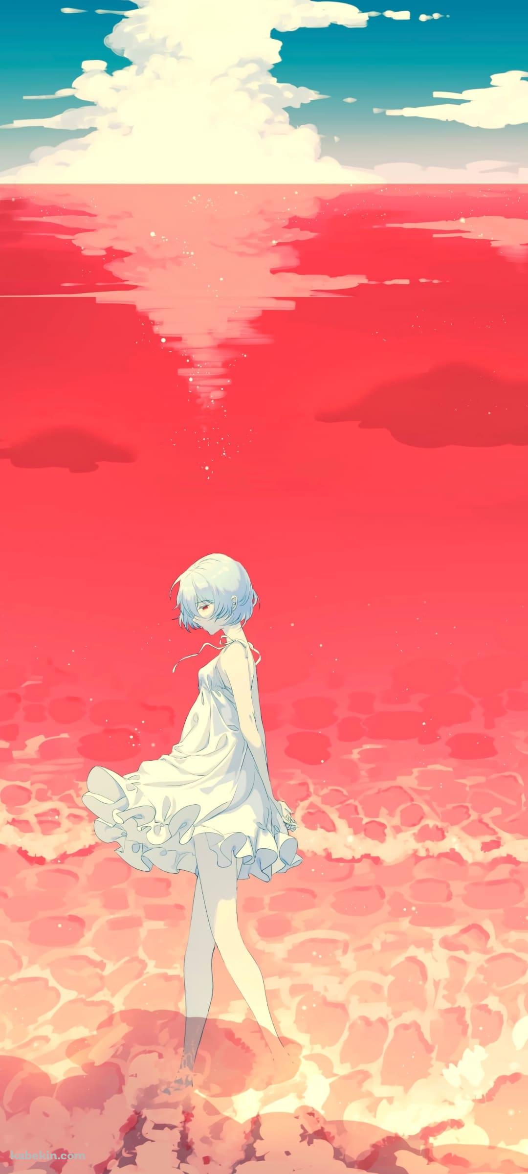 綾波レイと赤い海のAndroidの壁紙(1080px x 2400px) スマホ用