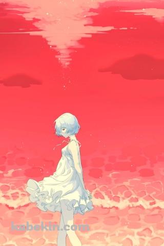 綾波レイと赤い海のAndroidの壁紙(320px x 480px) スマホ用