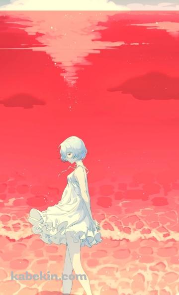 綾波レイと赤い海のAndroidの壁紙(360px x 592px) スマホ用