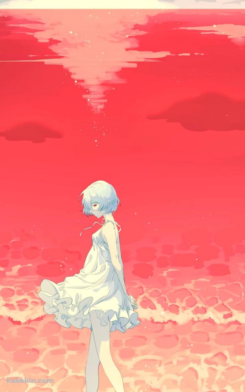 綾波レイと赤い海のAndroidの壁紙(800px x 1280px) スマホ用