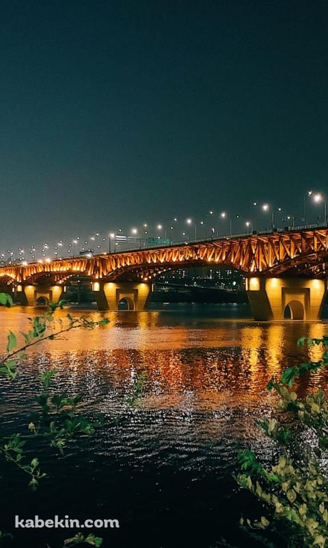 韓国 ソウルのライトアップされた橋 のAndroidの壁紙(480px x 800px) スマホ用
