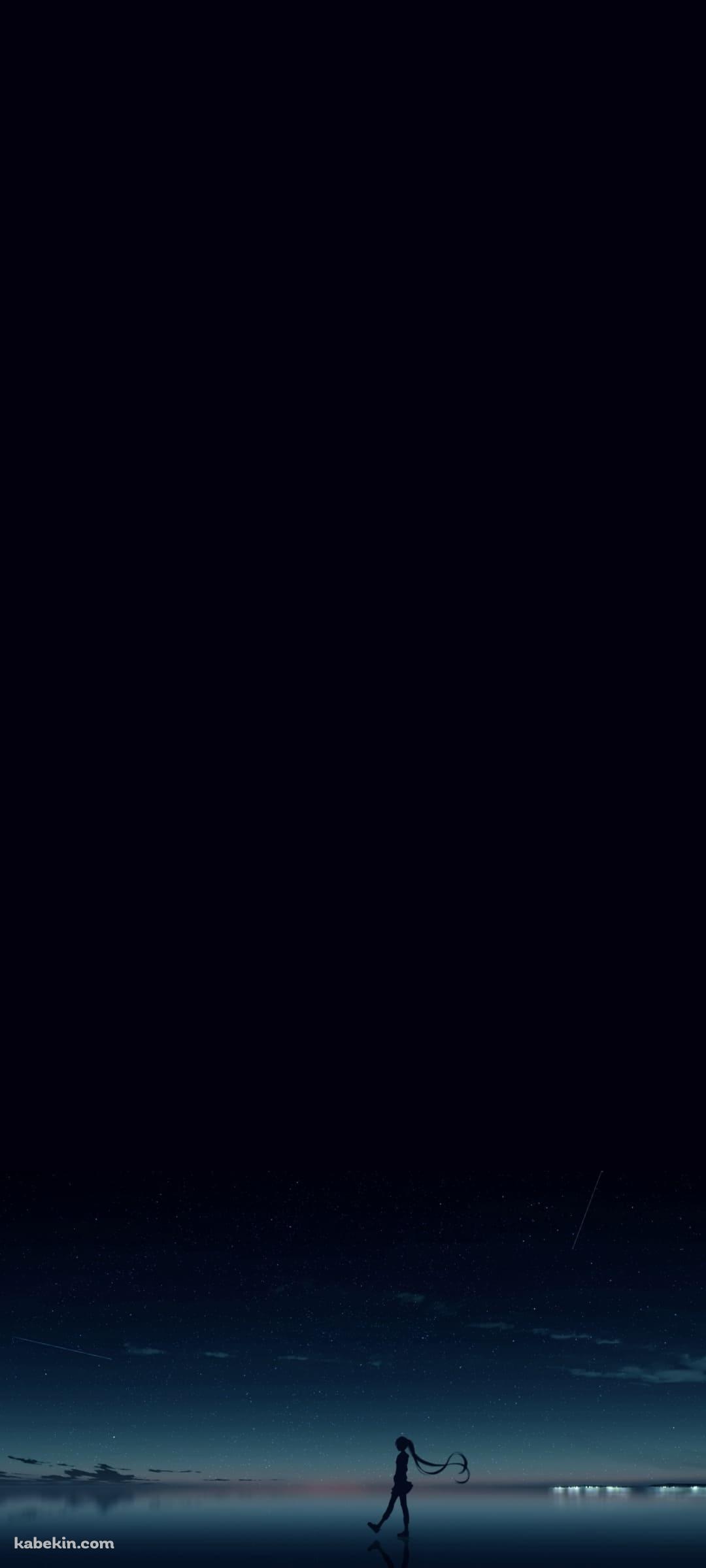 ウユニ湖を歩く初音ミクと銀河のAndroidの壁紙(1080px x 2400px) スマホ用