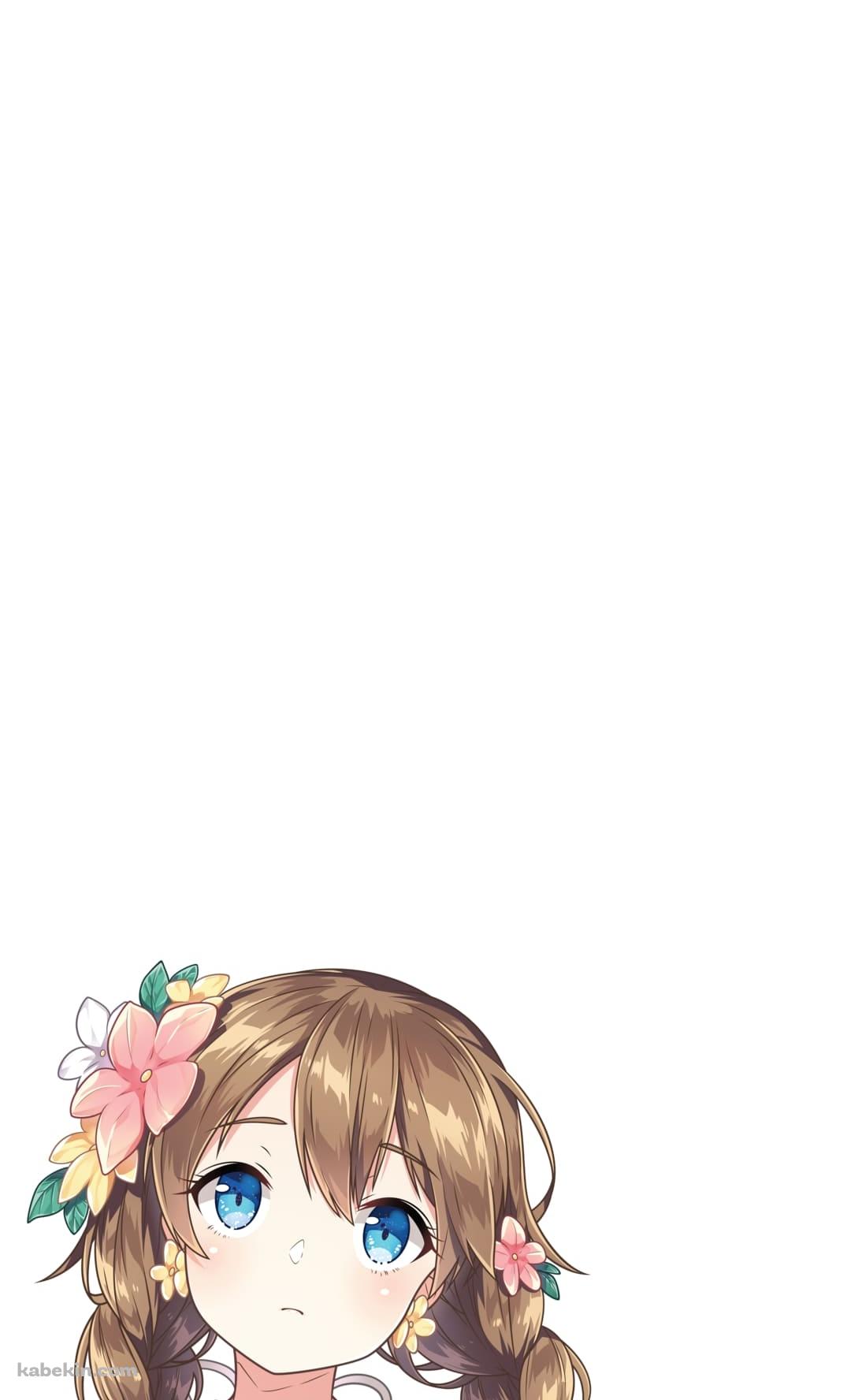 花飾りをつけた青い瞳の少女のAndroidの壁紙(1080px x 1776px) スマホ用