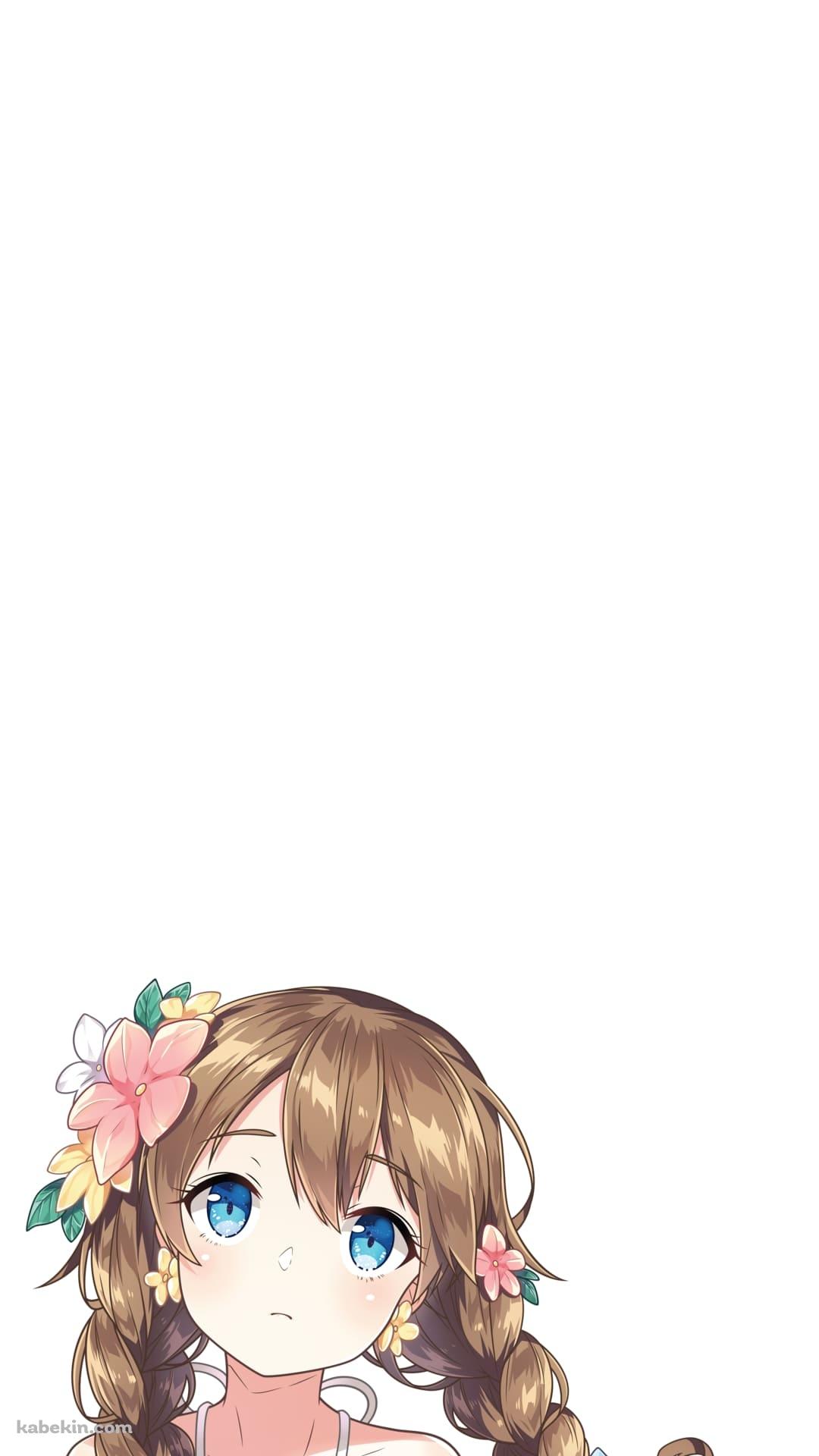 花飾りをつけた青い瞳の少女のAndroidの壁紙(1080px x 1920px) スマホ用