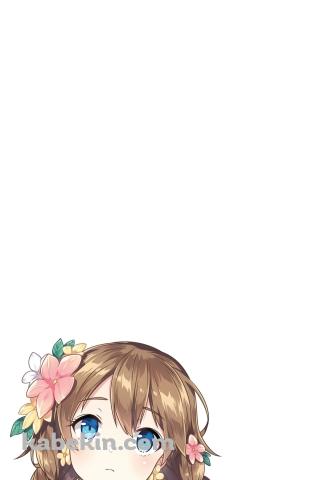 花飾りをつけた青い瞳の少女のAndroidの壁紙(320px x 480px) スマホ用