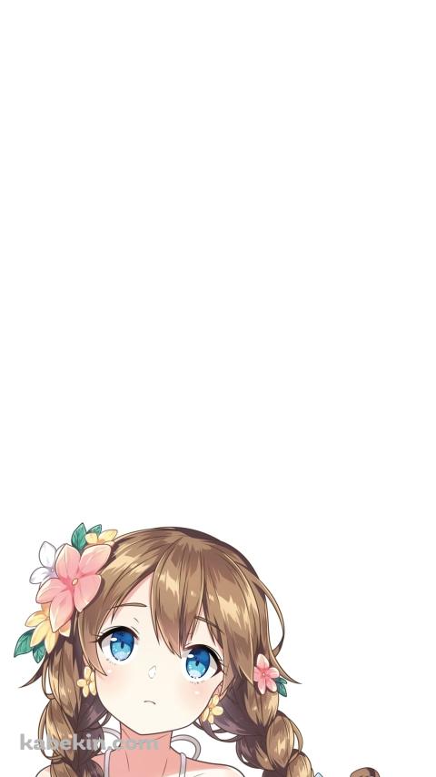 花飾りをつけた青い瞳の少女のAndroidの壁紙(480px x 854px) スマホ用