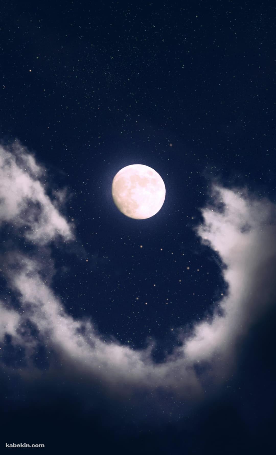 満月と雲と星空のAndroidの壁紙(1080px x 1776px) スマホ用