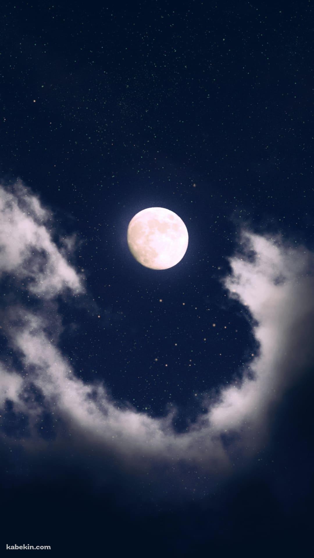満月と雲と星空のAndroidの壁紙(1080px x 1920px) スマホ用