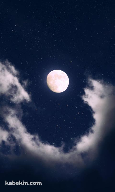 満月と雲と星空のAndroidの壁紙(480px x 800px) スマホ用