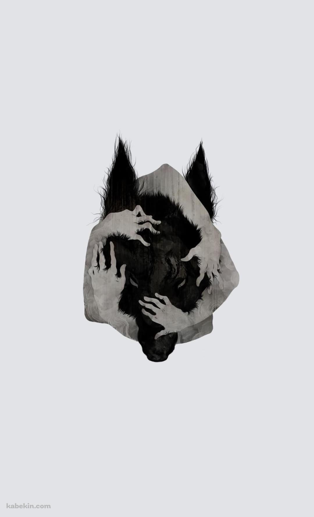 狼の頭を囲う人の手のAndroidの壁紙(1080px x 1776px) スマホ用